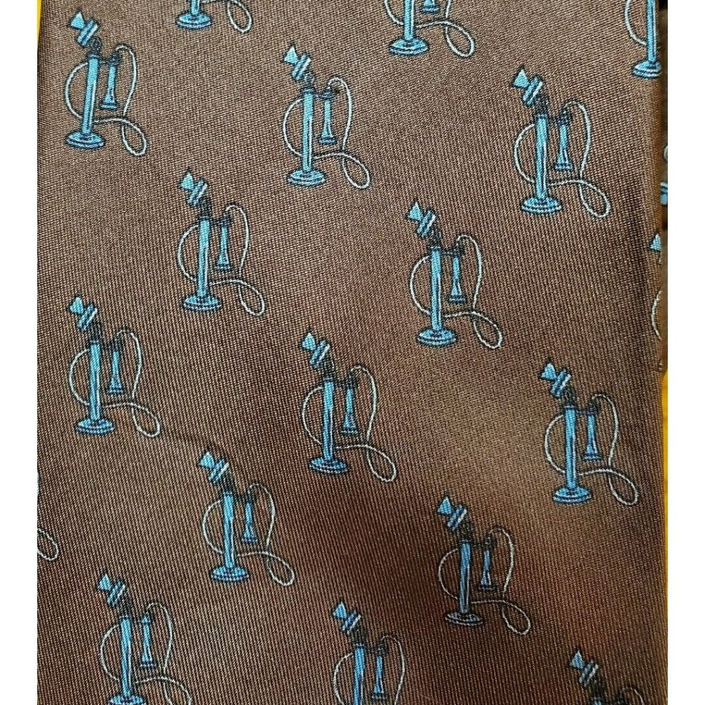 VINTAGE LEO CERRUTI ~ " ANTIQUE PHONES " ~ MENS SILK DRESS SHIRT SUIT TIE ~ 55"